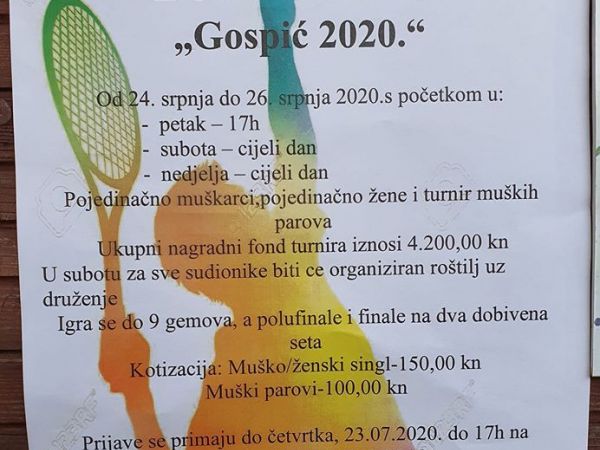 PRIJAVITE SE NA TURNIR POVODOM 120 GODINA TENISA U GOSPIĆU